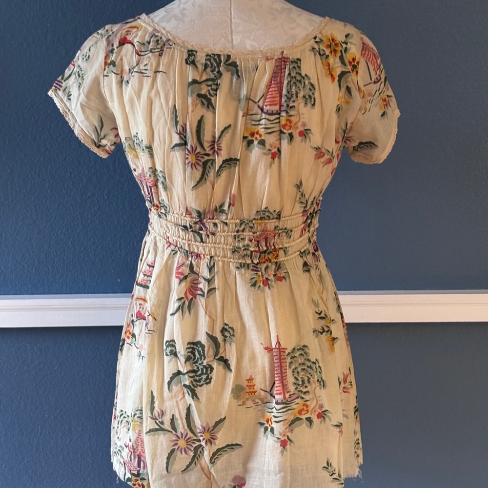 Lucky Brand Floral Print Short Sleeve Babydoll Top in Small - Picture 4 of 6